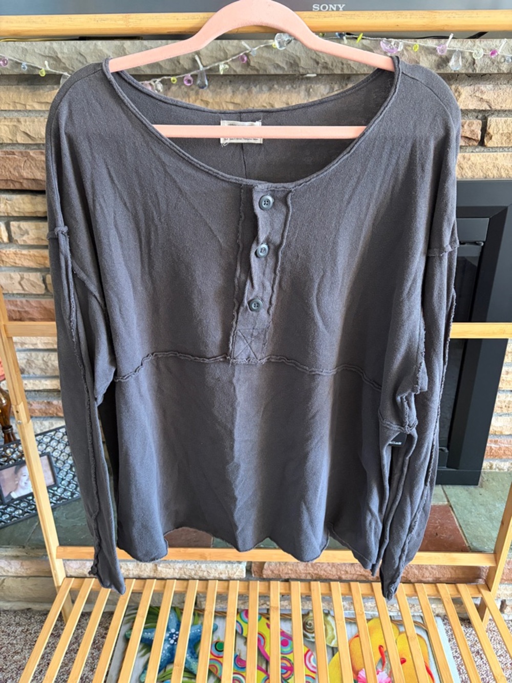 Urban Outfitters Charcoal Gray Long Sleeve Henley Top